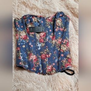 NWT Alivila Y. Vintage Floral Denim Corset/Bustier Women's size small